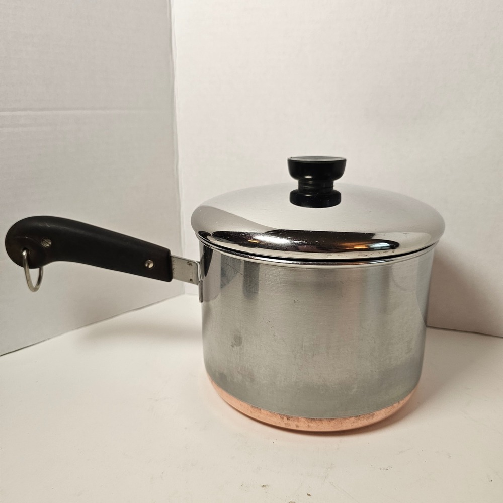 Vintage Revere Ware Copper Bottom Saucepan with Lid Stainless Steel Pot 3 Quart